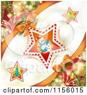 Poster, Art Print Of Christmas Background Of A Snowman In A Candy Cane Star With Baubles