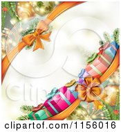 Poster, Art Print Of Christmas Background Of Presents Branches Bows And Copyspace