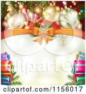 Poster, Art Print Of Christmas Background Of Presents Branches Bows And Copyspace 3