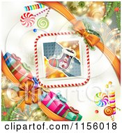 Poster, Art Print Of Christmas Background Of Presents Baubles And A Stocing