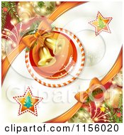 Christmas Background Of Baubles And Bells In A Candy Cane Ring
