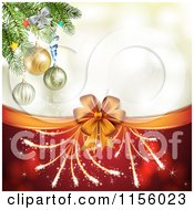 Poster, Art Print Of Christmas Background Of Fireworks A Bow And Tree Branches