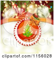 Poster, Art Print Of Christmas Background Of Fireworks Baubles And A Christmas Tree