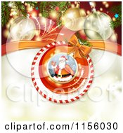 Poster, Art Print Of Christmas Background Of Fireworks Baubles And Santa