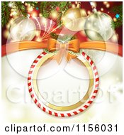 Poster, Art Print Of Christmas Background Of Fireworks Baubles And A Round Candy Cane Frame