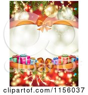 Poster, Art Print Of Christmas Background Of Presents Branches Bows And Copyspace 2