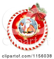 Poster, Art Print Of Christmas Candy Cane Ring And Bow With Santa
