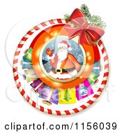 Poster, Art Print Of Christmas Candy Cane Ring And Bow With Santa And Gifts