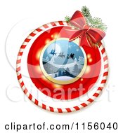 Poster, Art Print Of Christmas Candy Cane Ring And Bow With Santas Magic Sleigh