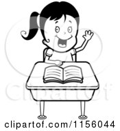 Poster, Art Print Of Black And White Girl Raising Her Hand At Her Desk