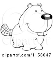 Cartoon Clipart Of A Black And White Beaver Smiling Vector Outlined Coloring Page
