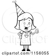 Cartoon Clipart Of A Black And White Happy Party Girl Holding A Drink Vector Outlined Coloring Page