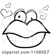 Poster, Art Print Of Black And White Pair Of Lips With Eyes And Hearts
