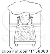Cartoon Clipart Of A Black And White Little Boy Dreaming And Sleeping In Bed Vector Outlined Coloring Page