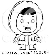Cartoon Clipart Of A Black And White Cute Eskimo Girl Character In Warm Clothing Vector Outlined Coloring Page