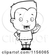 Cartoon Clipart Of A Black And White Little Boy Expressing An Idea Vector Outlined Coloring Page
