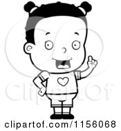 Cartoon Clipart Of A Black And White Smart Black Girl Holding Up A Finger Vector Outlined Coloring Page