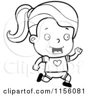 Cartoon Clipart Of A Black And White Toddler Girl Running Vector Outlined Coloring Page