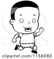 Cartoon Clipart Of A Black And White Happy Black Toddler Boy Running Vector Outlined Coloring Page
