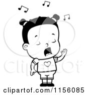 Cartoon Clipart Of A Black And White Little Black Girl Singing Vector Outlined Coloring Page