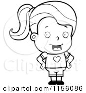 Cartoon Clipart Of A Black And White Girl Standing With Her Hands On Her Hips Vector Outlined Coloring Page