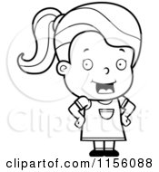 Cartoon Clipart Of A Black And White Toddler Girl Standing With Her Hands On Her Hips Vector Outlined Coloring Page