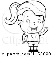 Cartoon Clipart Of A Black And White Girl Character Smiling And Waving Vector Outlined Coloring Page