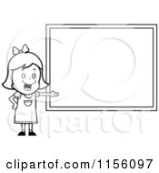Poster, Art Print Of Black And White White School Girl Presenting A Blank Chalkboard