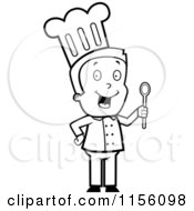 Poster, Art Print Of Black And White Toon Guy Chef Character Holding A Spoon