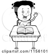 Poster, Art Print Of Black And White Black Girl Raising Her Hand At Her Desk