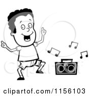 Poster, Art Print Of Black And White Dancing African American Boy Character With A Boom Box
