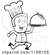 Poster, Art Print Of Black And White Toon Guy Chef Character Running With A Platter