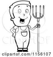 Poster, Art Print Of Black And White Farmer Boy With A Pitchfork