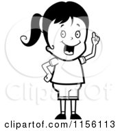 Cartoon Clipart Of A Black And White Girl With An Idea Vector Outlined Coloring Page