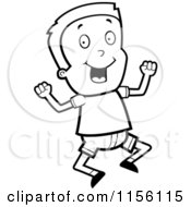 Cartoon Clipart Of A Black And White Jumping Boy Vector Outlined Coloring Page