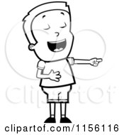 Cartoon Clipart Of A Black And White Caucasian Boy Laughing And Pointing Vector Outlined Coloring Page