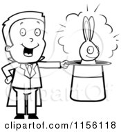 Cartoon Clipart Of A Black And White Magician With A Rabbit In His Hat Vector Outlined Coloring Page