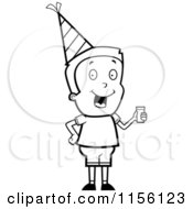 Poster, Art Print Of Black And White Caucasian Boy Character Wearing A Party Hat And Drinking Punch