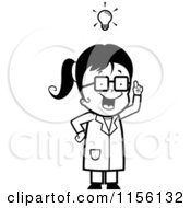 Cartoon Clipart Of A Black And White Creative Scientist Girl With An Idea Vector Outlined Coloring Page