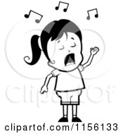 Cartoon Clipart Of A Black And White Singing Hispanic Girl Character Vector Outlined Coloring Page