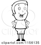 Cartoon Clipart Of A Black And White Boy Standing With His Hands On His Hips Vector Outlined Coloring Page
