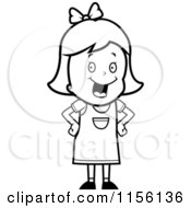 Cartoon Clipart Of A Black And White Happy Caucasian Girl Character With Her Hands On Her Hips Vector Outlined Coloring Page