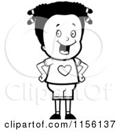 Cartoon Clipart Of A Black And White Cute Black Girl Standing With Her Hands On Her Hips Vector Outlined Coloring Page