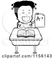 Poster, Art Print Of Black And White Happy Black Girl Holding An A Plus Report Card At Her Desk