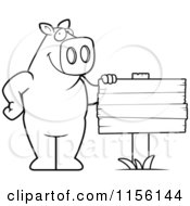 Poster, Art Print Of Black And White Pig Standing Beside A Blank Wood Sign