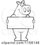 Poster, Art Print Of Black And White Pig Standing Upright And Holding A Blank Sign Board