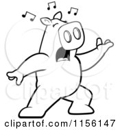 Cartoon Clipart Of A Black And White Pig Singing And Lunging Forward Vector Outlined Coloring Page