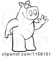 Poster, Art Print Of Black And White Friendly Pig Standing On His Hind Legs And Waving