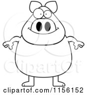 Cartoon Clipart Of A Black And White Chubby Pig Vector Outlined Coloring Page