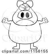 Cartoon Clipart Of A Black And White Mad Pig Vector Outlined Coloring Page